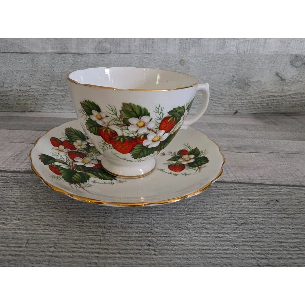 Vintage Imperial England Bone China Strawberry Ripe Tea Cup & Saucer Set